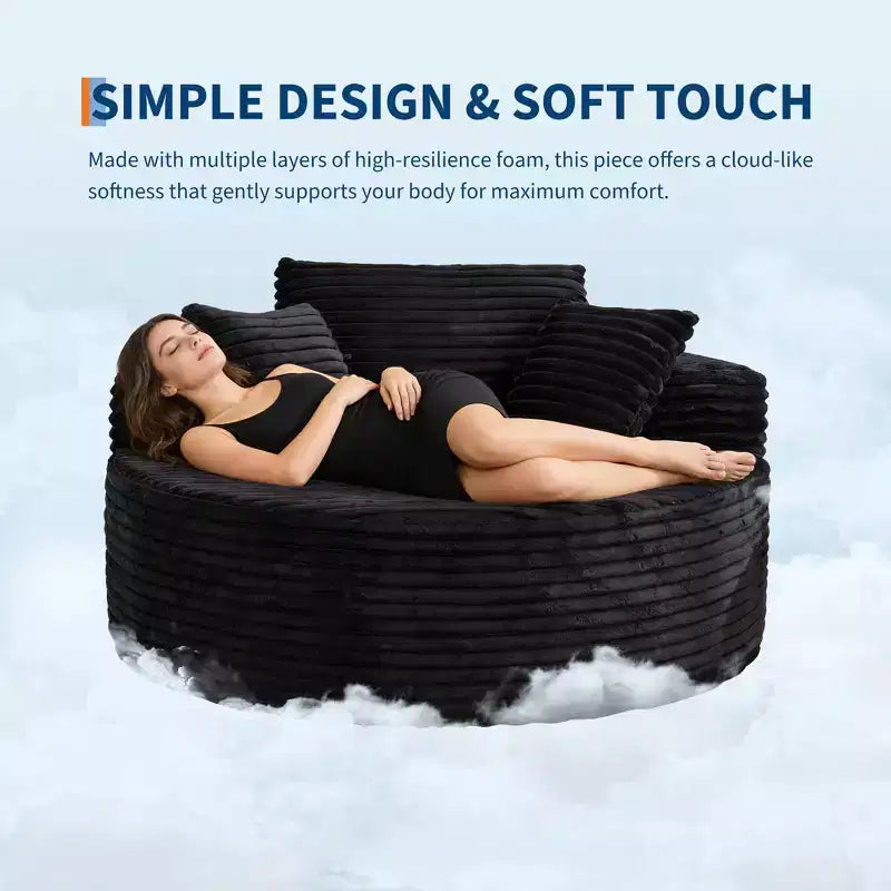Round Chaise Lounge Chair Indoor Oversized 55  55 Inch Modern No Assembly Corduroy Boneless Cloud Couch Single Sofa with 4 Pillows Deep Seat