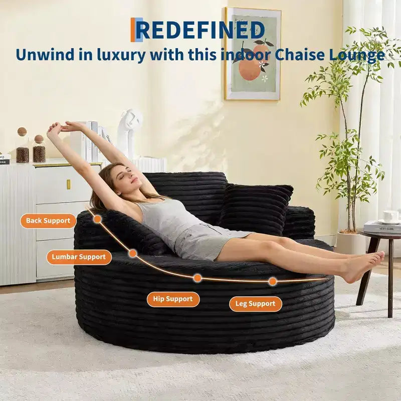 Round Chaise Lounge Chair Indoor Oversized 55  55 Inch Modern No Assembly Corduroy Boneless Cloud Couch Single Sofa with 4 Pillows Deep Seat