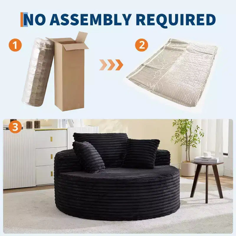 Round Chaise Lounge Chair Indoor Oversized 55  55 Inch Modern No Assembly Corduroy Boneless Cloud Couch Single Sofa with 4 Pillows Deep Seat