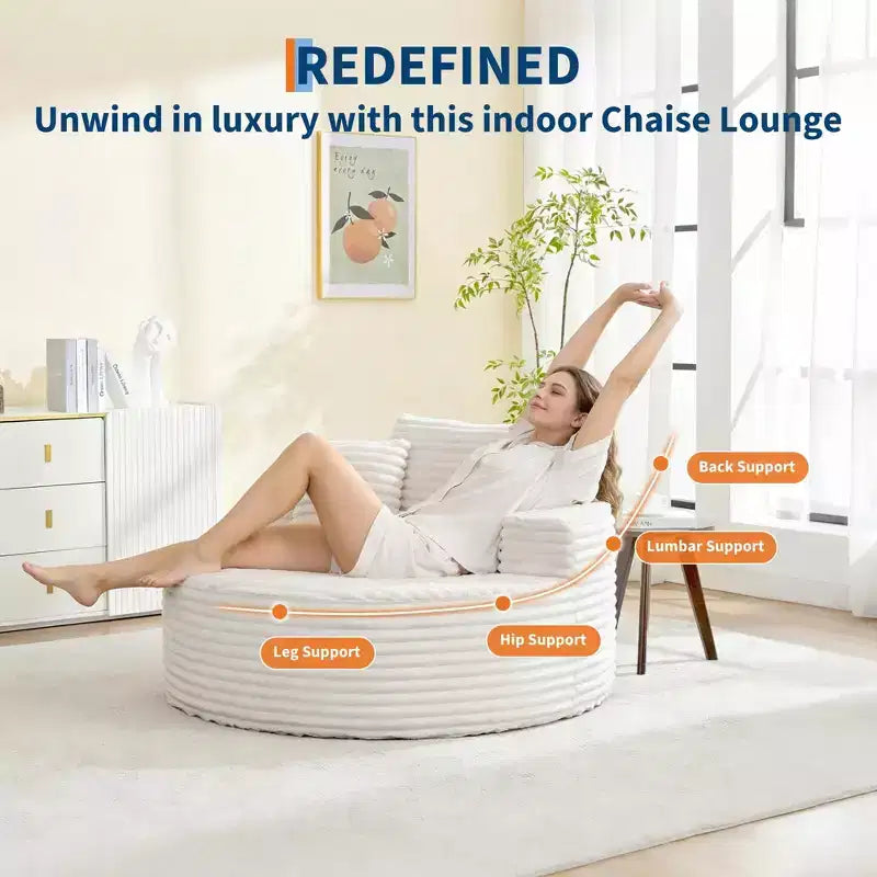 Round Chaise Lounge Chair Indoor Oversized 55  55 Inch Modern No Assembly Corduroy Boneless Cloud Couch Single Sofa with 4 Pillows Deep Seat
