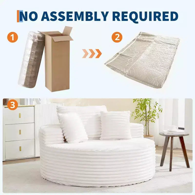 Round Chaise Lounge Chair Indoor Oversized 55  55 Inch Modern No Assembly Corduroy Boneless Cloud Couch Single Sofa with 4 Pillows Deep Seat