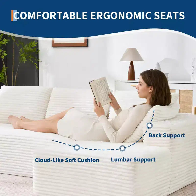 130'' U Shaped Cloud Couch Sectional Modern Modular Couch with 2 Chaise Lounge, 4-Seat Corduroy Deep Seat Sofa with Pillows for Living Room