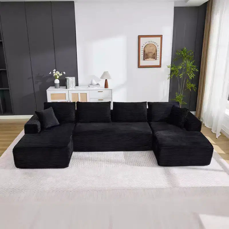 130'' U Shaped Cloud Couch Sectional Modern Modular Couch with 2 Chaise Lounge, 4-Seat Corduroy Deep Seat Sofa with Pillows for Living Room
