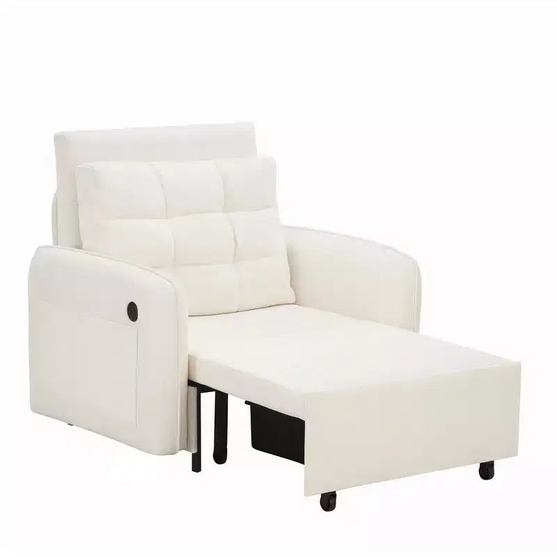 Whisen 3-in-1 Sleeper Chair Bed, 80 Extra Long Pull Out Sleeping Lounge, Chenille Single Sofa Bed with Storage Pockets