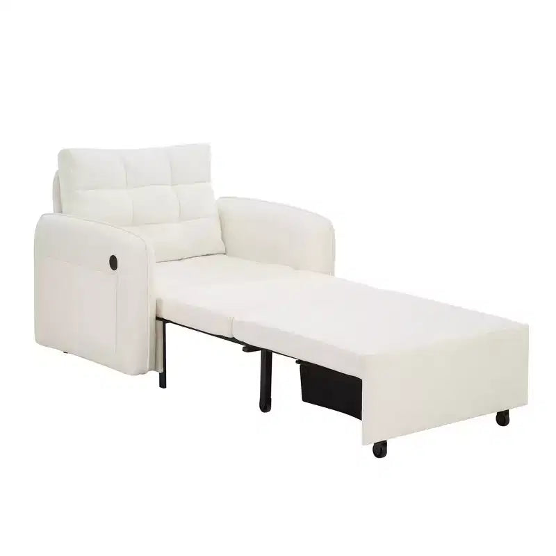 Whisen 3-in-1 Sleeper Chair Bed, 80 Extra Long Pull Out Sleeping Lounge, Chenille Single Sofa Bed with Storage Pockets