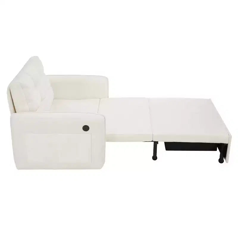 Whisen 3-in-1 Sleeper Chair Bed, 80 Extra Long Pull Out Sleeping Lounge, Chenille Single Sofa Bed with Storage Pockets