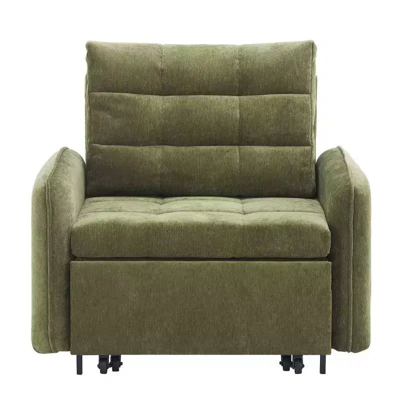 Whisen 3-in-1 Sleeper Chair Bed, 80 Extra Long Pull Out Sleeping Lounge, Chenille Single Sofa Bed with Storage Pockets