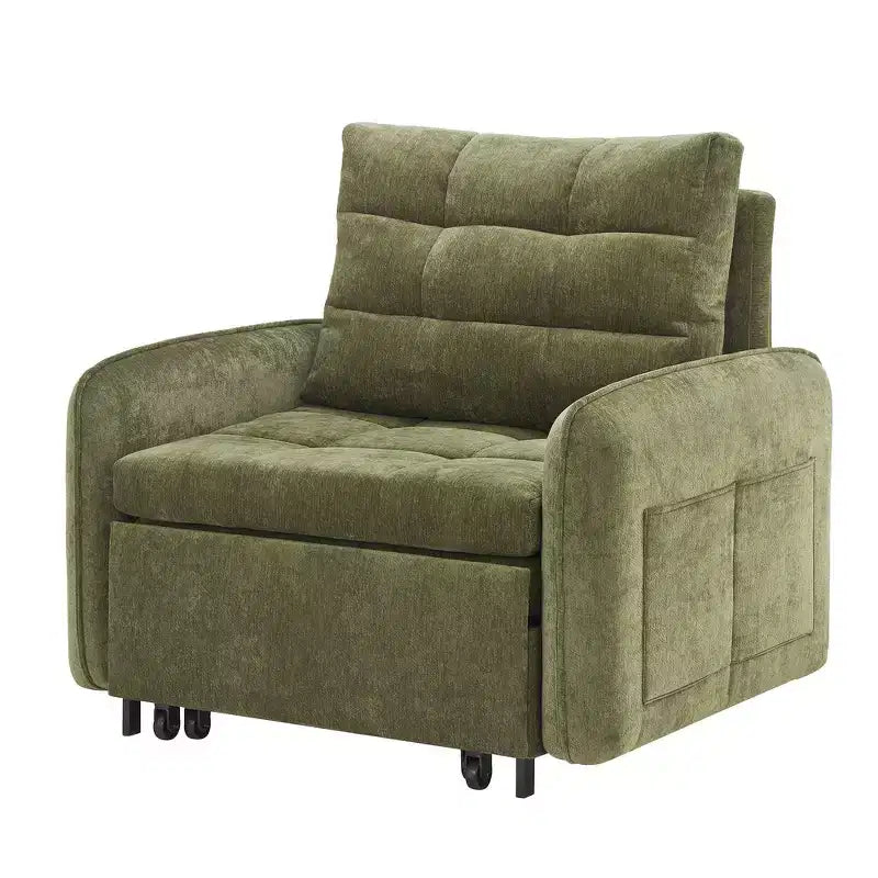 Whisen 3-in-1 Sleeper Chair Bed, 80 Extra Long Pull Out Sleeping Lounge, Chenille Single Sofa Bed with Storage Pockets