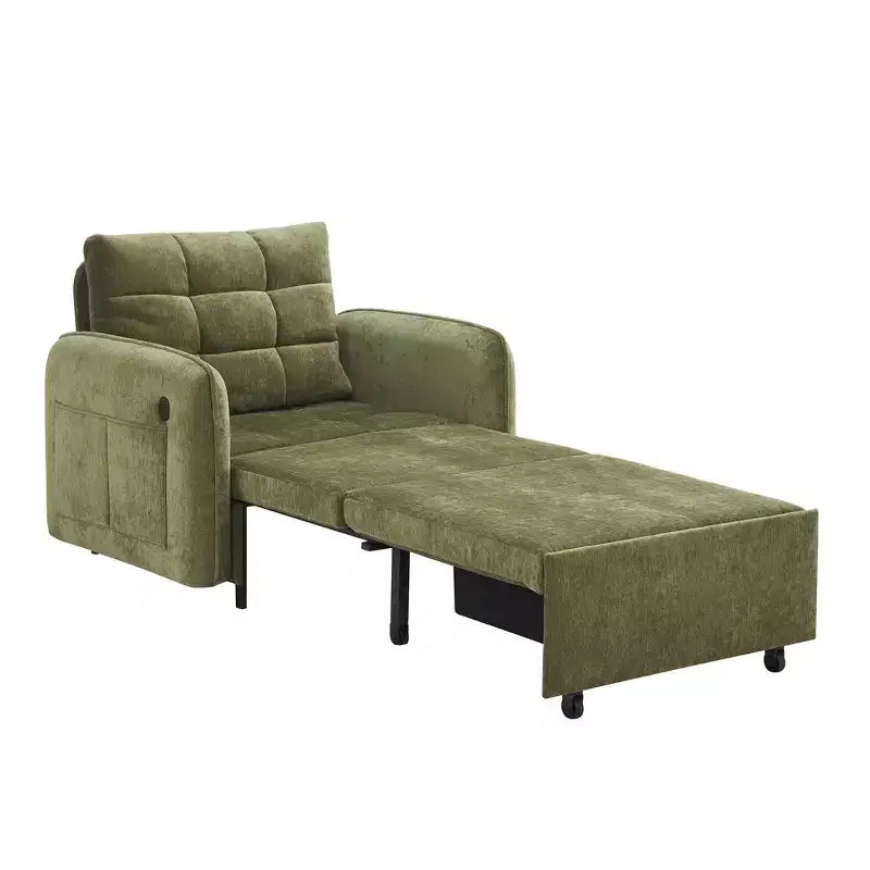Whisen 3-in-1 Sleeper Chair Bed, 80 Extra Long Pull Out Sleeping Lounge, Chenille Single Sofa Bed with Storage Pockets