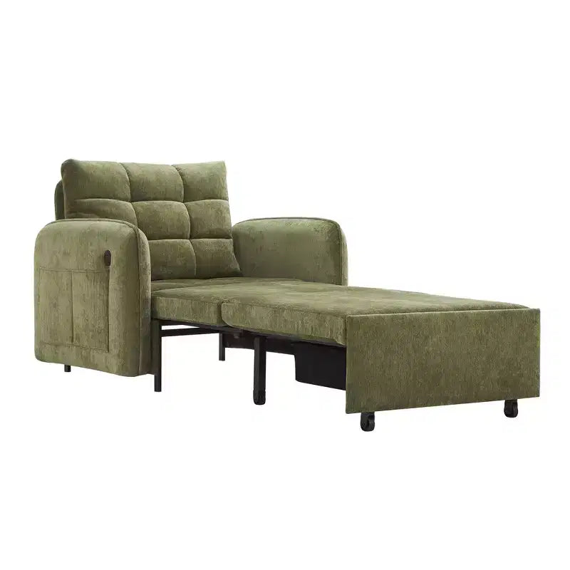Whisen 3-in-1 Sleeper Chair Bed, 80 Extra Long Pull Out Sleeping Lounge, Chenille Single Sofa Bed with Storage Pockets