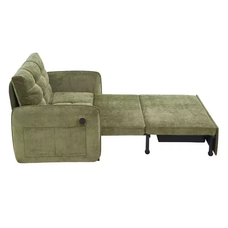 Whisen 3-in-1 Sleeper Chair Bed, 80 Extra Long Pull Out Sleeping Lounge, Chenille Single Sofa Bed with Storage Pockets
