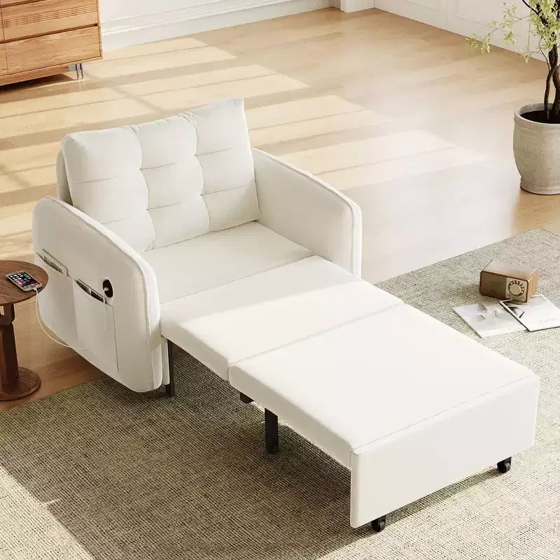 Whisen 3-in-1 Sleeper Chair Bed, 80 Extra Long Pull Out Sleeping Lounge, Chenille Single Sofa Bed with Storage Pockets