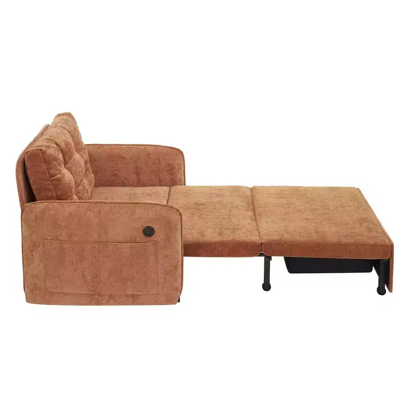 Whisen 3-in-1 Sleeper Chair Bed, 80 Extra Long Pull Out Sleeping Lounge, Chenille Single Sofa Bed with Storage Pockets