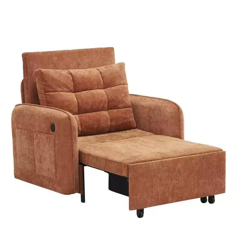 Whisen 3-in-1 Sleeper Chair Bed, 80 Extra Long Pull Out Sleeping Lounge, Chenille Single Sofa Bed with Storage Pockets