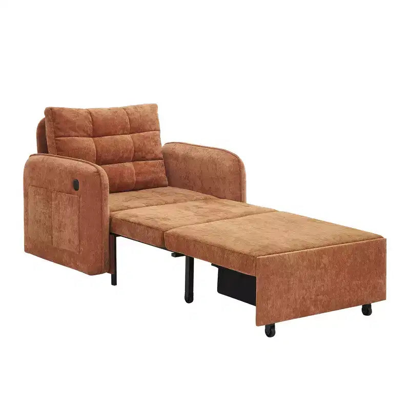 Whisen 3-in-1 Sleeper Chair Bed, 80 Extra Long Pull Out Sleeping Lounge, Chenille Single Sofa Bed with Storage Pockets