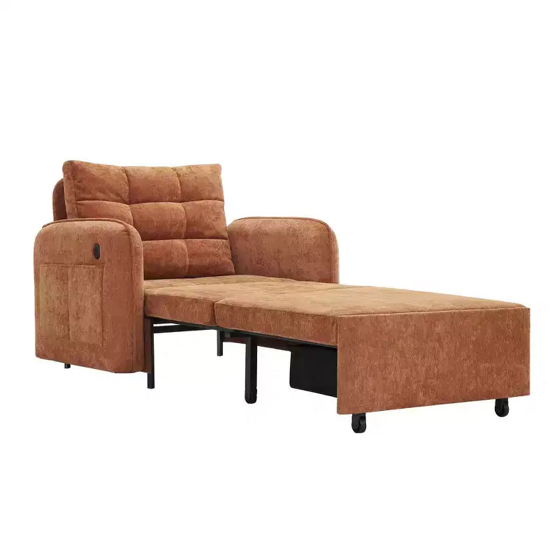 Whisen 3-in-1 Sleeper Chair Bed, 80 Extra Long Pull Out Sleeping Lounge, Chenille Single Sofa Bed with Storage Pockets