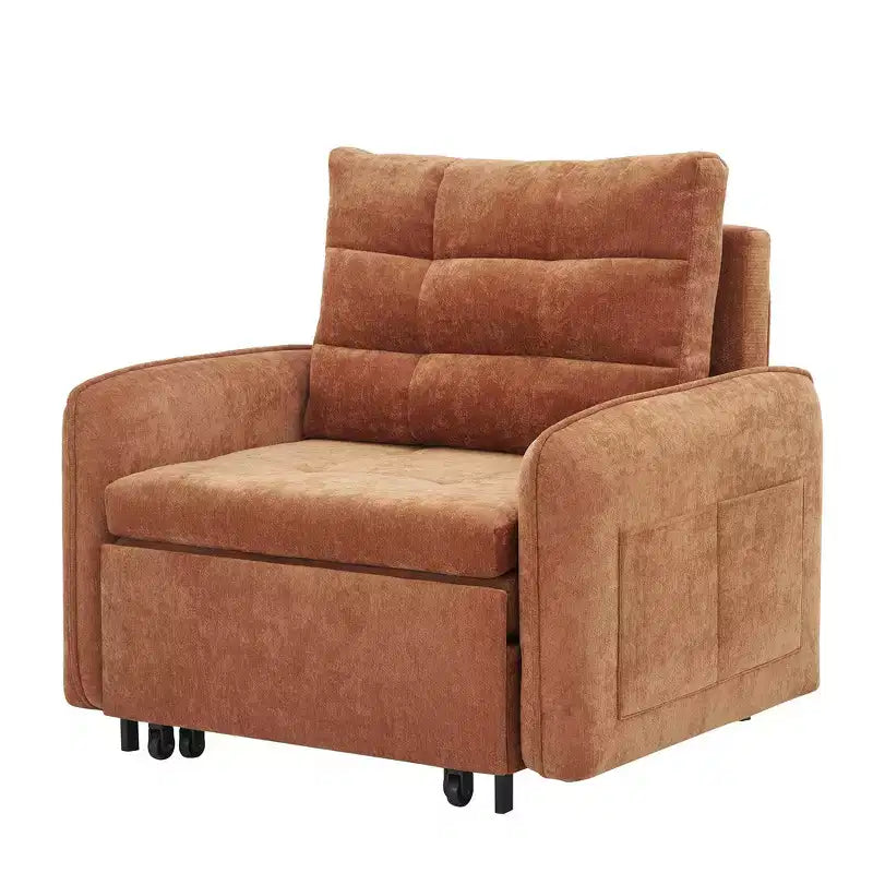 Whisen 3-in-1 Sleeper Chair Bed, 80 Extra Long Pull Out Sleeping Lounge, Chenille Single Sofa Bed with Storage Pockets