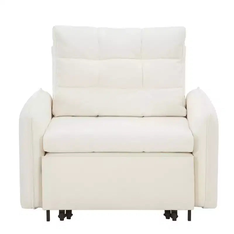 Whisen 3-in-1 Sleeper Chair Bed, 80 Extra Long Pull Out Sleeping Lounge, Chenille Single Sofa Bed with Storage Pockets