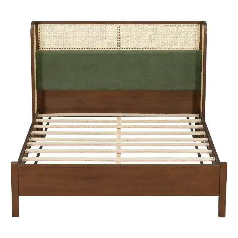 Christopher Knight Home Megan Contemporary Wooden Bed Frame with Rattan Upholstered Headboard