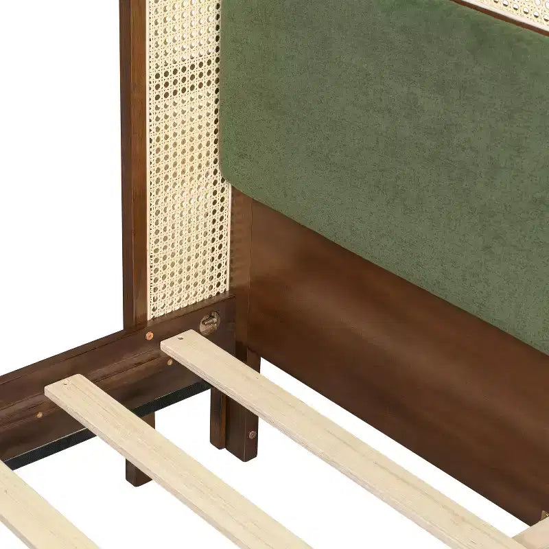 Christopher Knight Home Megan Contemporary Wooden Bed Frame with Rattan Upholstered Headboard