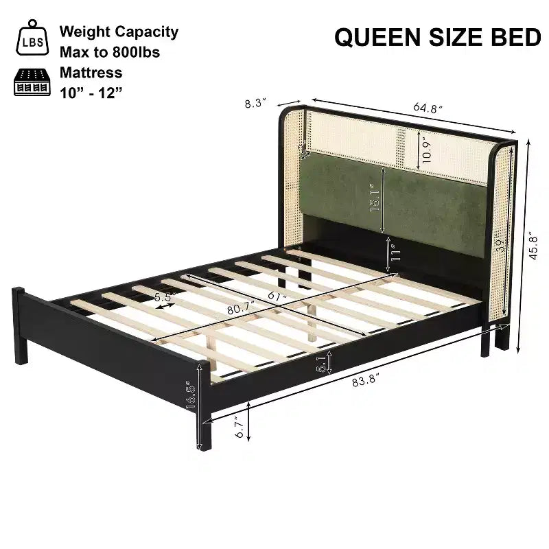 Christopher Knight Home Megan Contemporary Wooden Bed Frame with Rattan Upholstered Headboard