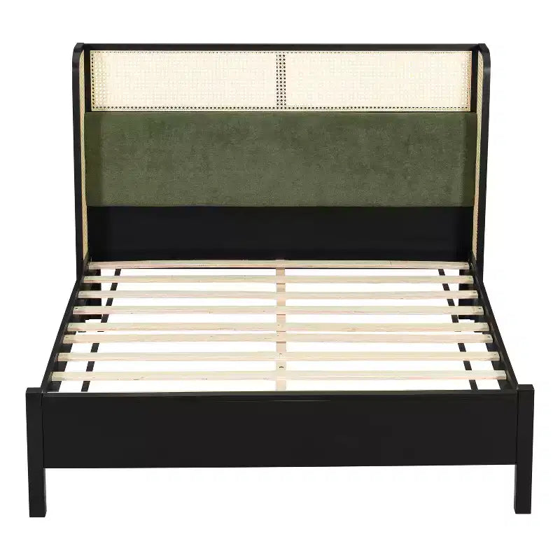 Christopher Knight Home Megan Contemporary Wooden Bed Frame with Rattan Upholstered Headboard