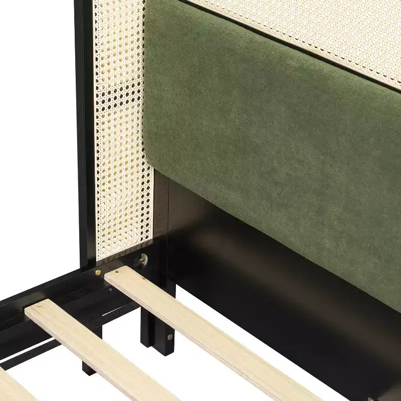 Christopher Knight Home Megan Contemporary Wooden Bed Frame with Rattan Upholstered Headboard
