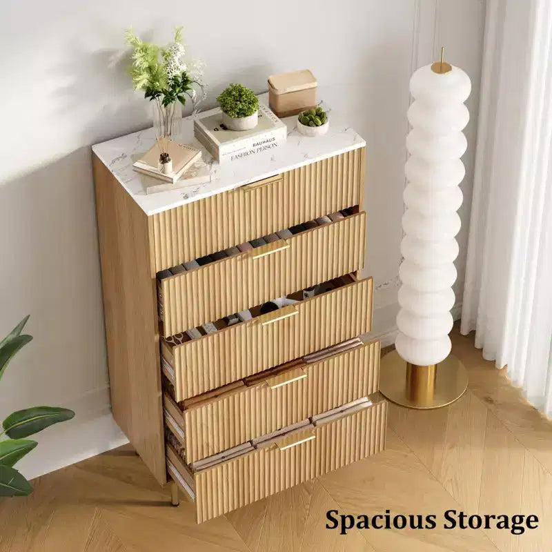 5-Drawer Dresser with Wide Drawers - Modern Wooden Chest for Bedroom, Living Room, Closet & Hallway Storage