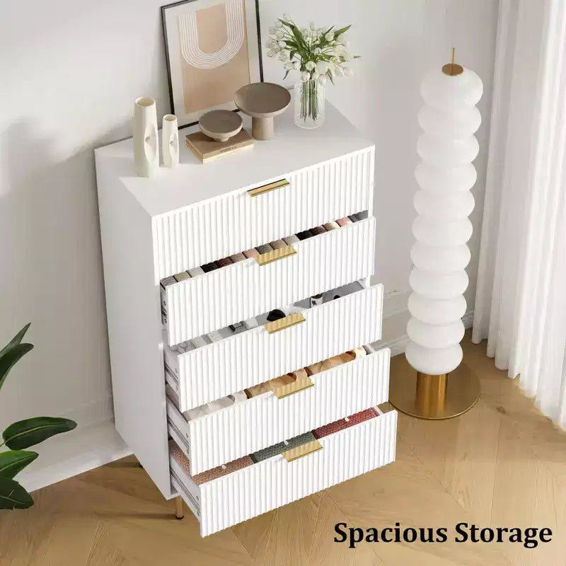 5-Drawer Dresser with Wide Drawers - Modern Wooden Chest for Bedroom, Living Room, Closet & Hallway Storage