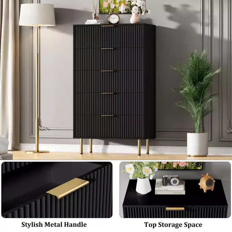 5-Drawer Dresser with Wide Drawers - Modern Wooden Chest for Bedroom, Living Room, Closet & Hallway Storage