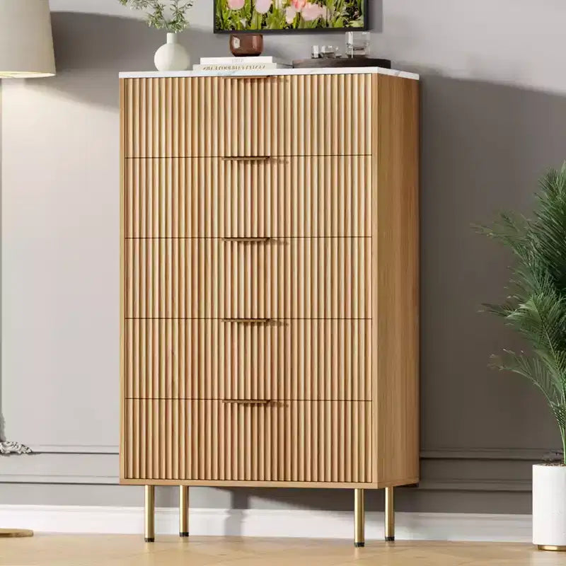 5-Drawer Dresser with Wide Drawers - Modern Wooden Chest for Bedroom, Living Room, Closet & Hallway Storage