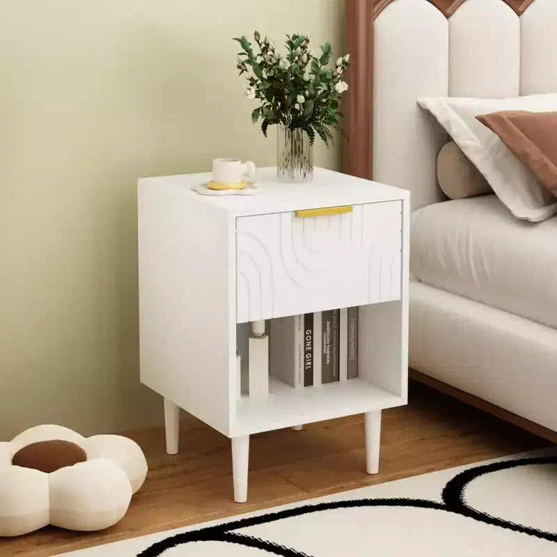 22.83'' H Modern White Nightstand with One Drawer and Open Shelf, Gold - Accented Handle, Ideal for Bedroom Decor