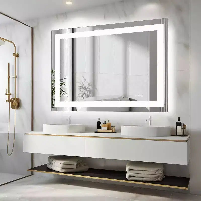 MAYEERTY Anti-fog LED Bathroom Mirror, Dual Light Source with Three Lighting Modes