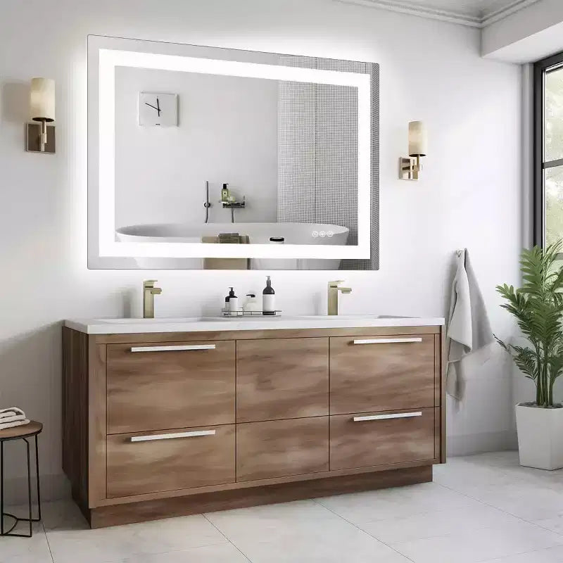 MAYEERTY Anti-fog LED Bathroom Mirror, Dual Light Source with Three Lighting Modes
