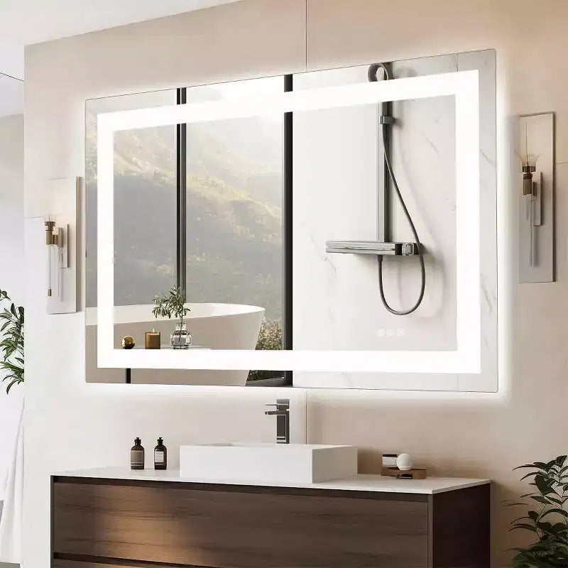 MAYEERTY Anti-fog LED Bathroom Mirror, Dual Light Source with Three Lighting Modes