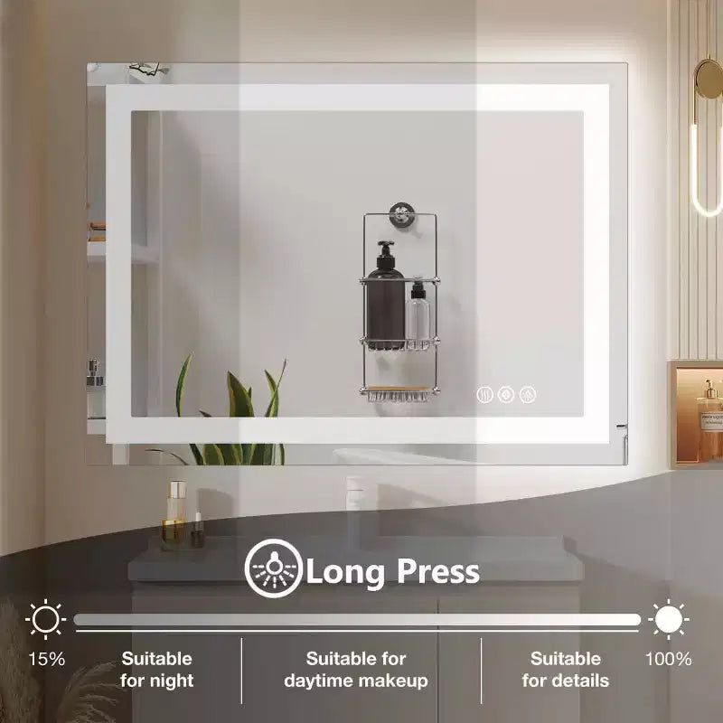MAYEERTY Anti-fog LED Bathroom Mirror, Dual Light Source with Three Lighting Modes