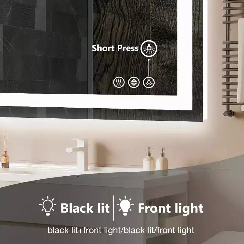 MAYEERTY Anti-fog LED Bathroom Mirror, Dual Light Source with Three Lighting Modes