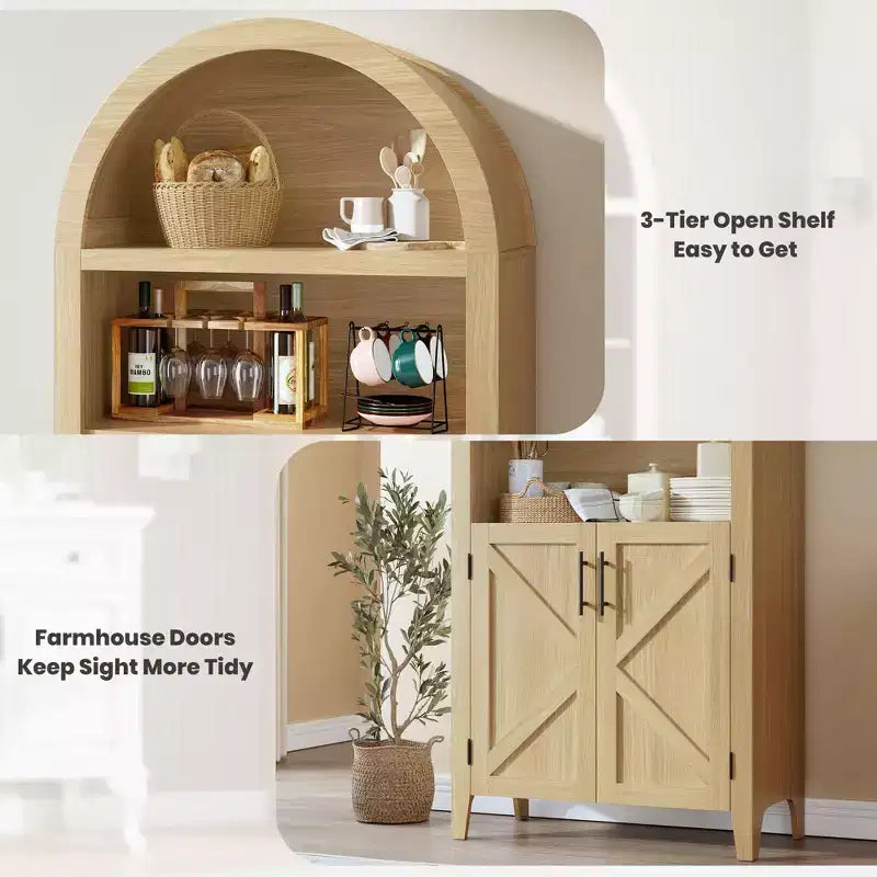 COZONY Arched Bookcase with Doors, 5-Tier Modern Bookshelf with Storage Cabinet, Open Display Shelf for Living Room Home Office