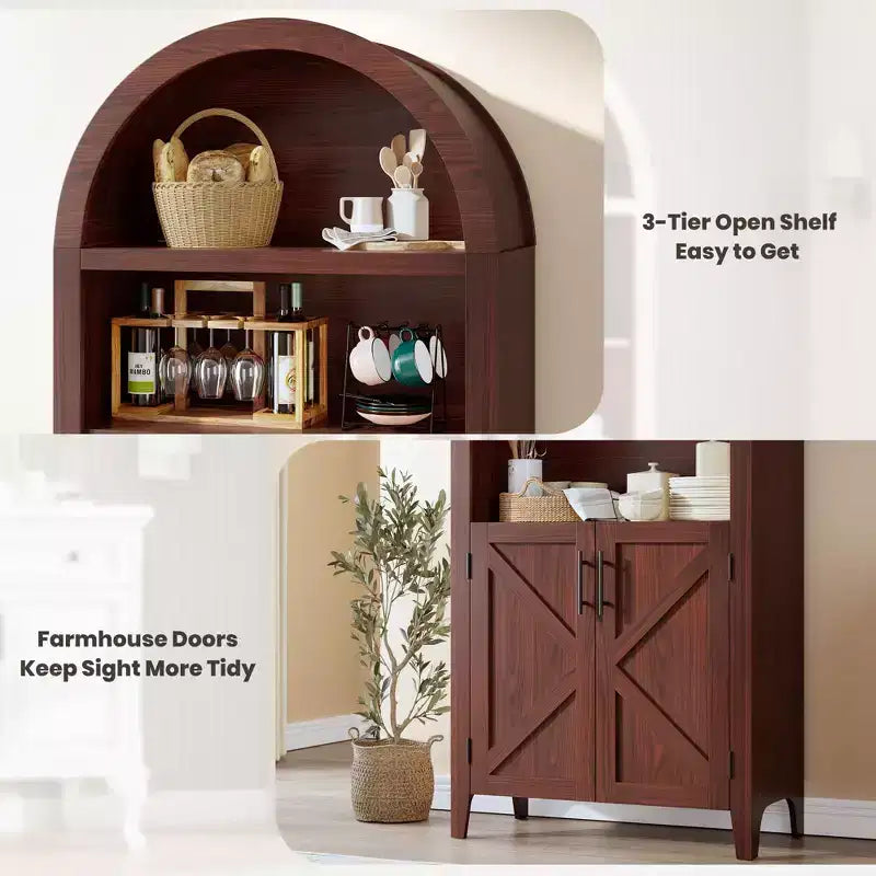 COZONY Arched Bookcase with Doors, 5-Tier Modern Bookshelf with Storage Cabinet, Open Display Shelf for Living Room Home Office