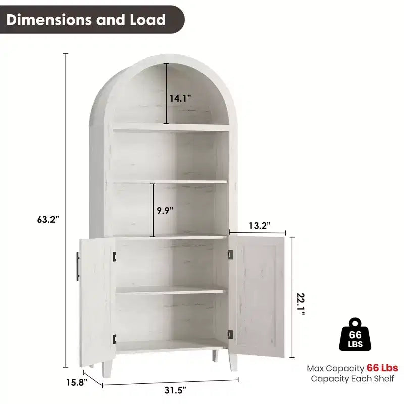 COZONY Arched Bookcase with Doors, 5-Tier Modern Bookshelf with Storage Cabinet, Open Display Shelf for Living Room Home Office