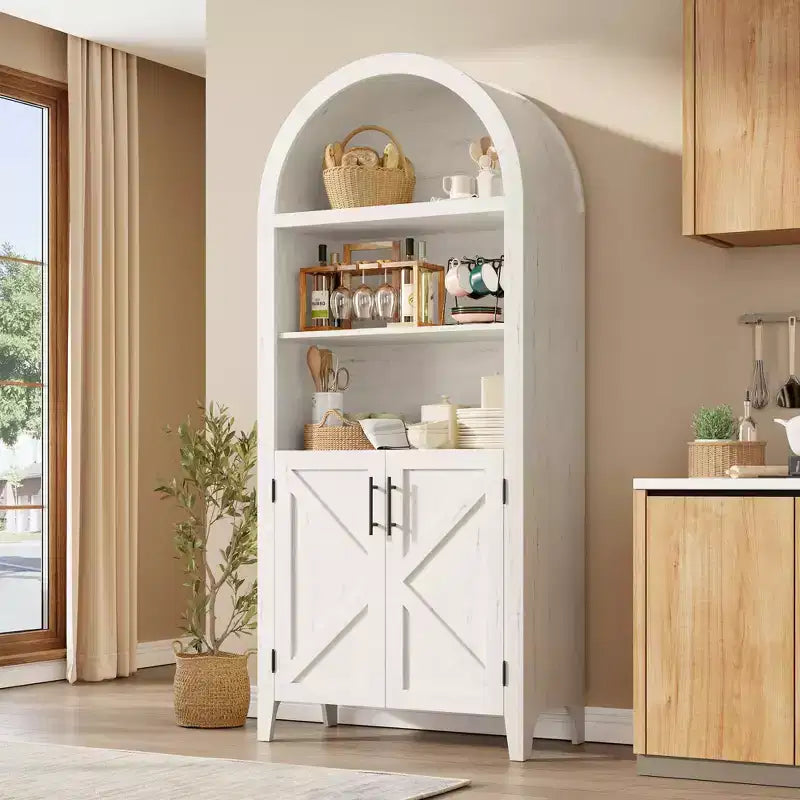 COZONY Arched Bookcase with Doors, 5-Tier Modern Bookshelf with Storage Cabinet, Open Display Shelf for Living Room Home Office