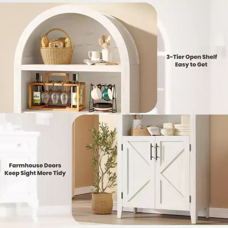 COZONY Arched Bookcase with Doors, 5-Tier Modern Bookshelf with Storage Cabinet, Open Display Shelf for Living Room Home Office