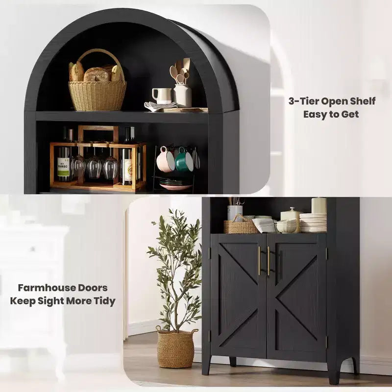 COZONY Arched Bookcase with Doors, 5-Tier Modern Bookshelf with Storage Cabinet, Open Display Shelf for Living Room Home Office
