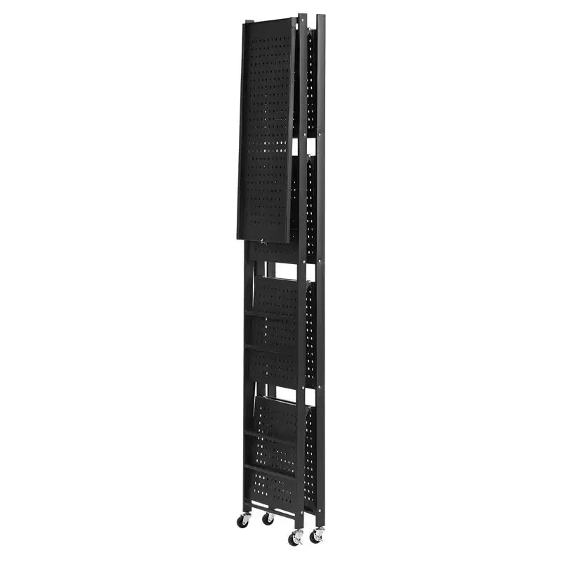 VIYET 5-Tier Foldable Storage Shelf with Wheels 28 x 13 x 66-inch Metal Shelving