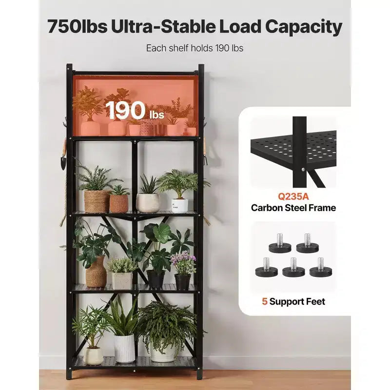 VIYET 5-Tier Foldable Storage Shelf with Wheels 28 x 13 x 66-inch Metal Shelving