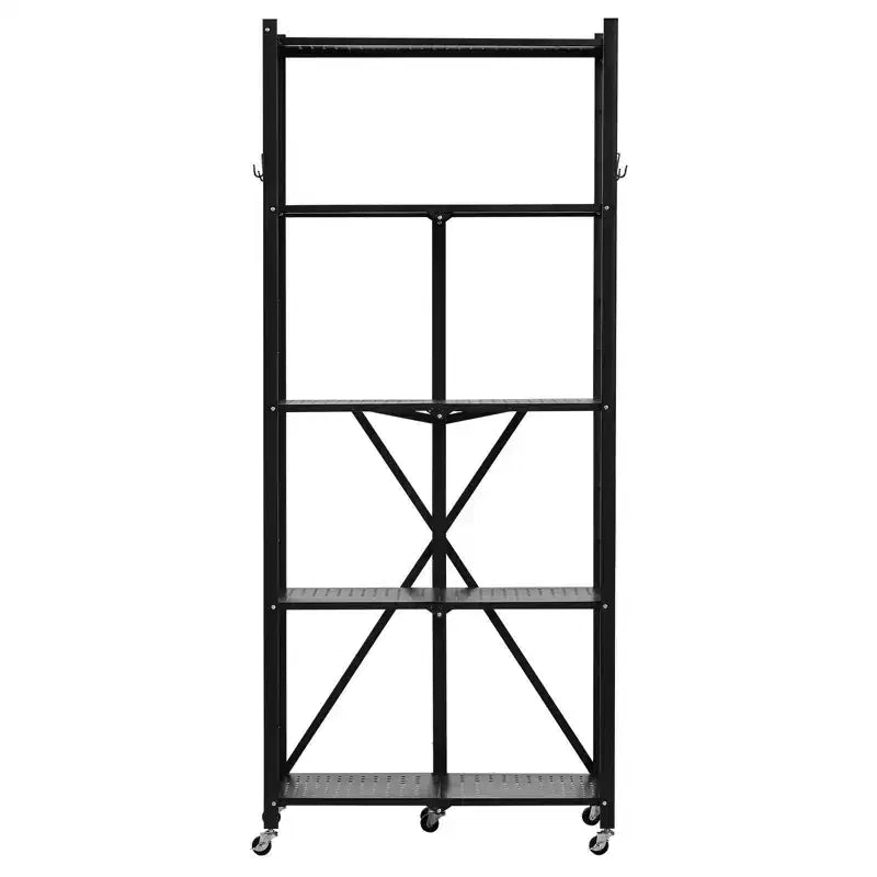 VIYET 5-Tier Foldable Storage Shelf with Wheels 28 x 13 x 66-inch Metal Shelving
