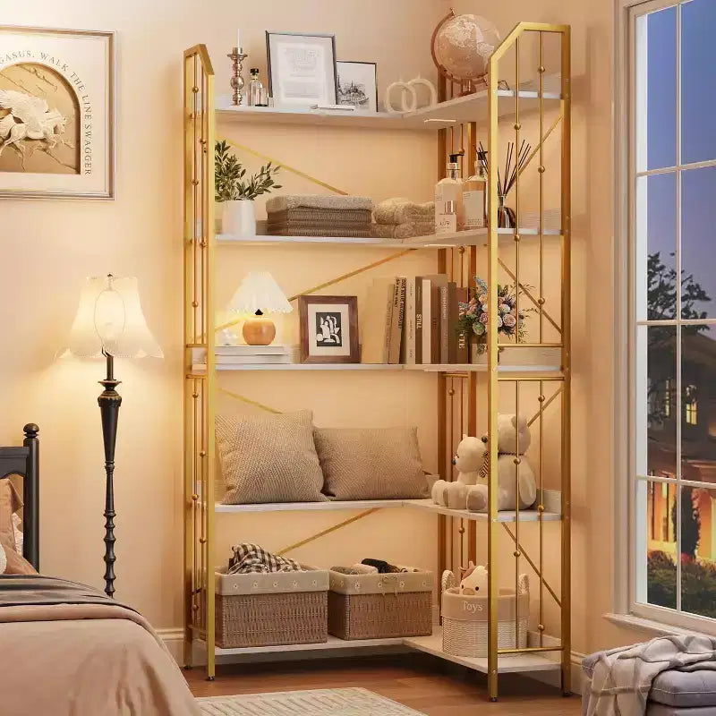 Corner 5 Tier Bookshelf, 72 l Shaped Tall Bookcase Shelf Storage Organizer, Modern Book Shelf for Bedroom, Living Room and Home Office
