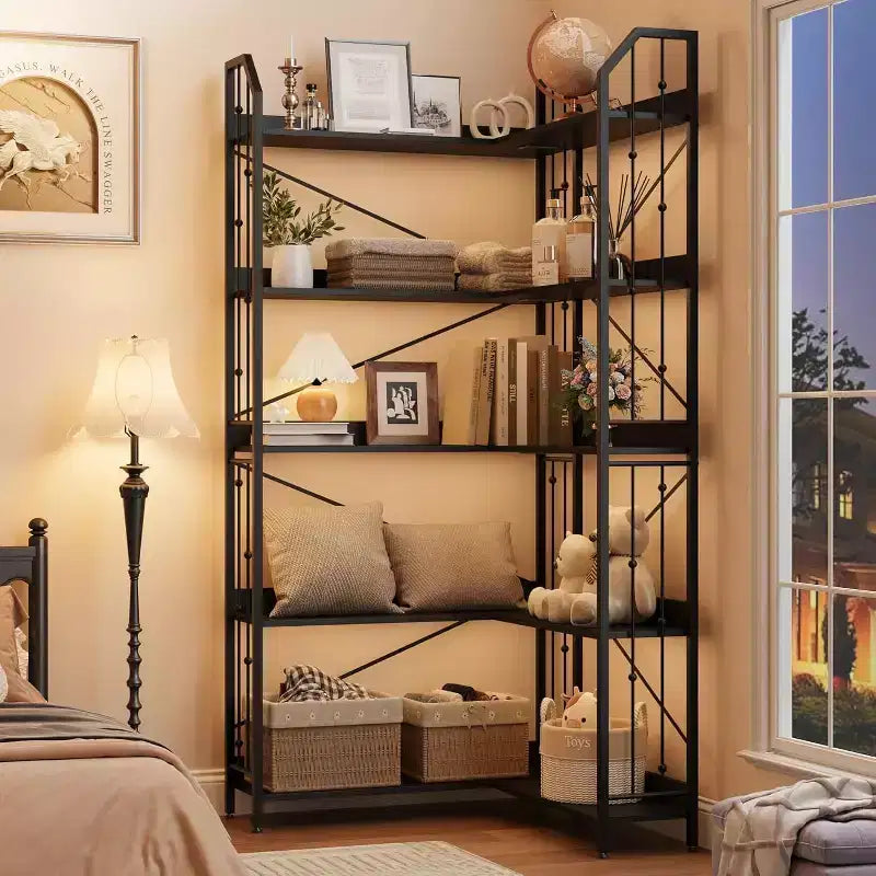 Corner 5 Tier Bookshelf, 72 l Shaped Tall Bookcase Shelf Storage Organizer, Modern Book Shelf for Bedroom, Living Room and Home Office