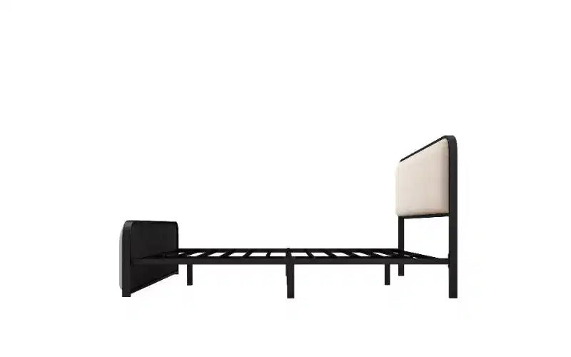 TUYOHW Queen Size Platform Bed Frame with Upholstered Curved Headboard & Footboard, Heavy-Duty Metal Bed Frame with Under-Bed Storage