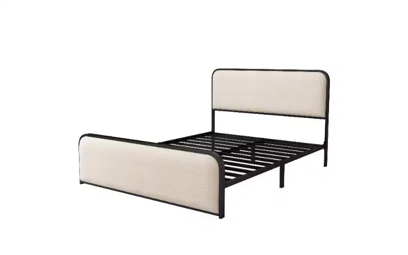 TUYOHW Queen Size Platform Bed Frame with Upholstered Curved Headboard & Footboard, Heavy-Duty Metal Bed Frame with Under-Bed Storage